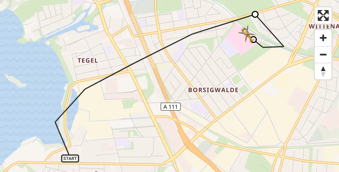 Flugroute Rettungshubschrauber Berlin - Vivantes Humboldt Clinic, 14 September 2026, 17:17