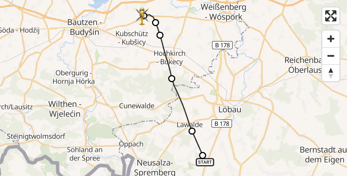 Flugroute Rettungshubschrauber Kottmar - Bautzen Flugplatz, 14 September 2026, 17:20