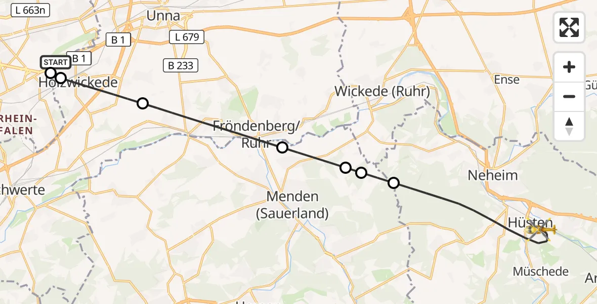 Flugroute Rettungshubschrauber Dortmund Flughafen - Arnsberg, 14 September 2026, 17:21
