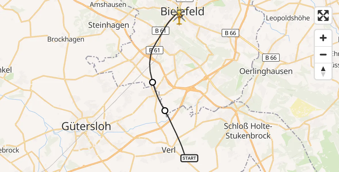 Flugroute Rettungshubschrauber Verl - Bielefeld, 14 September 2026, 17:29