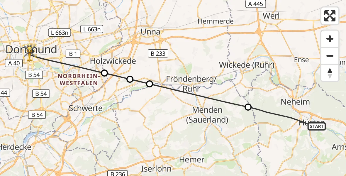 Flugroute Rettungshubschrauber Arnsberg - Dortmund, 14 September 2026, 17:53