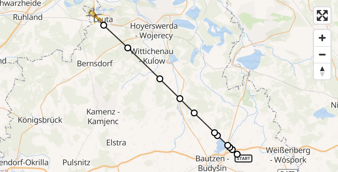 Flugroute Rettungshubschrauber Bautzen Flugplatz - Lauta, 14 September 2026, 17:57