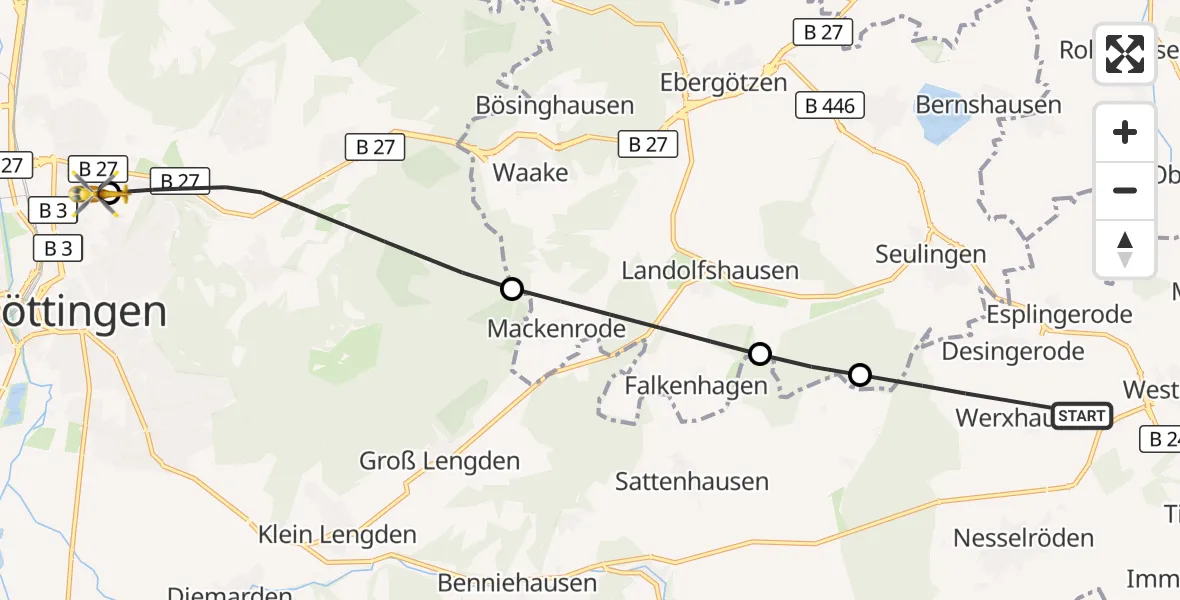 Flugroute Rettungshubschrauber Duderstadt - Göttingen University Clinic Hubschrauberlandeplatz, 14 September 2026, 17:59