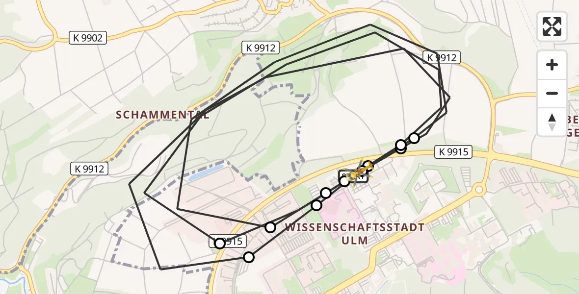 Flugroute Rettungshubschrauber Ulm Military Hospital Emergency - Ulm Military Hospital Emergency, 14 September 2026, 18:09
