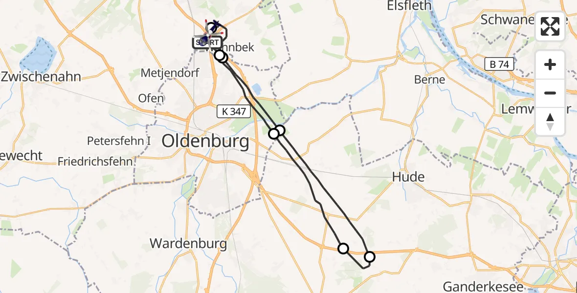 Flugroute Polizeihubschrauber Rastede - Oldenburg Police Hubschrauberlandeplatz, 14 September 2026, 18:23