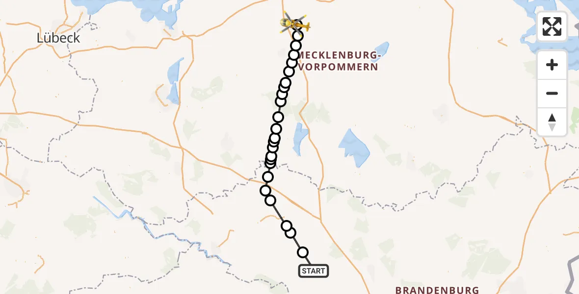 Flugroute Rettungshubschrauber Kyritz - Flughafen Rostock-Laage, 14 September 2026, 18:31