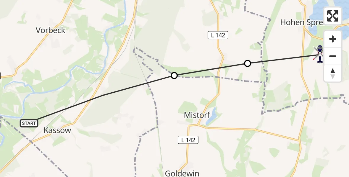 Flugroute Polizeihubschrauber Kassow - Hohen Sprenz, 14 September 2026, 18:33
