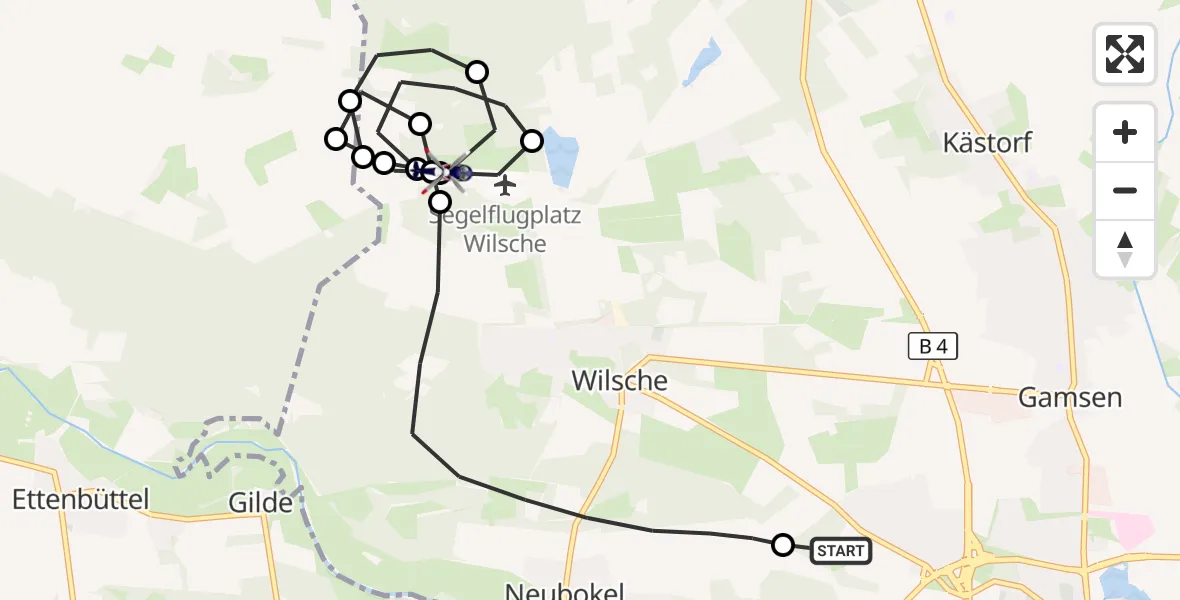 Flugroute Polizeihubschrauber Gifhorn Bundespolizei Hubschrauberlandeplatz - Wilsche Segelflugfeld, 14 September 2026, 18:48