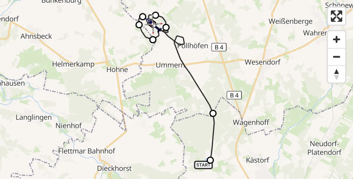 Flugroute Polizeihubschrauber Wilsche Segelflugfeld - Ummern, 14 September 2026, 19:00