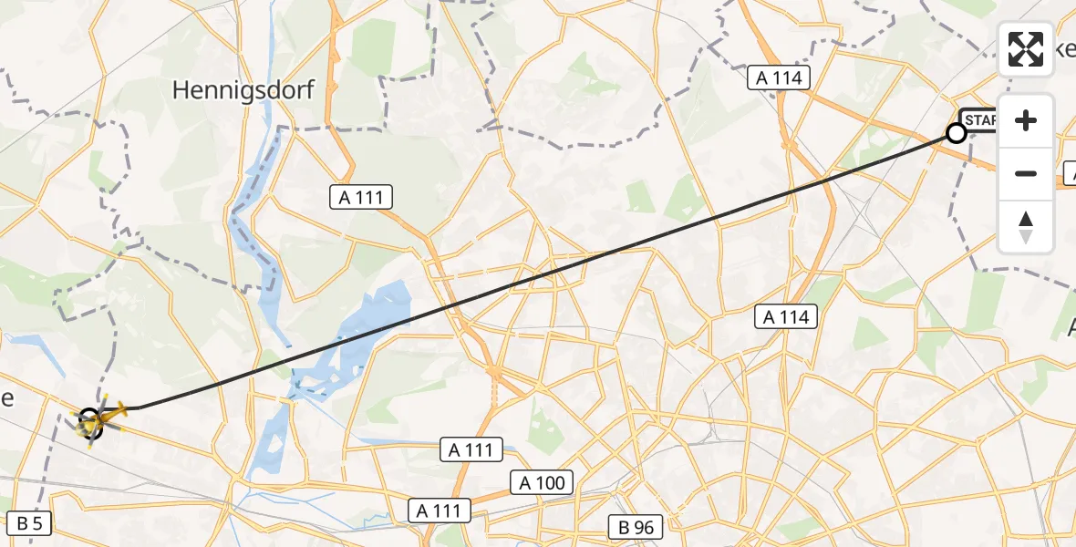Flugroute Rettungshubschrauber Helios Clinic Berlin-Buch - Berlin, 14 September 2026, 19:07