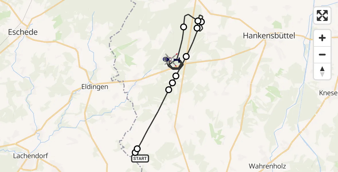 Flugroute Polizeihubschrauber Ummern Flugplatz - Steinhorst, 14 September 2026, 19:16