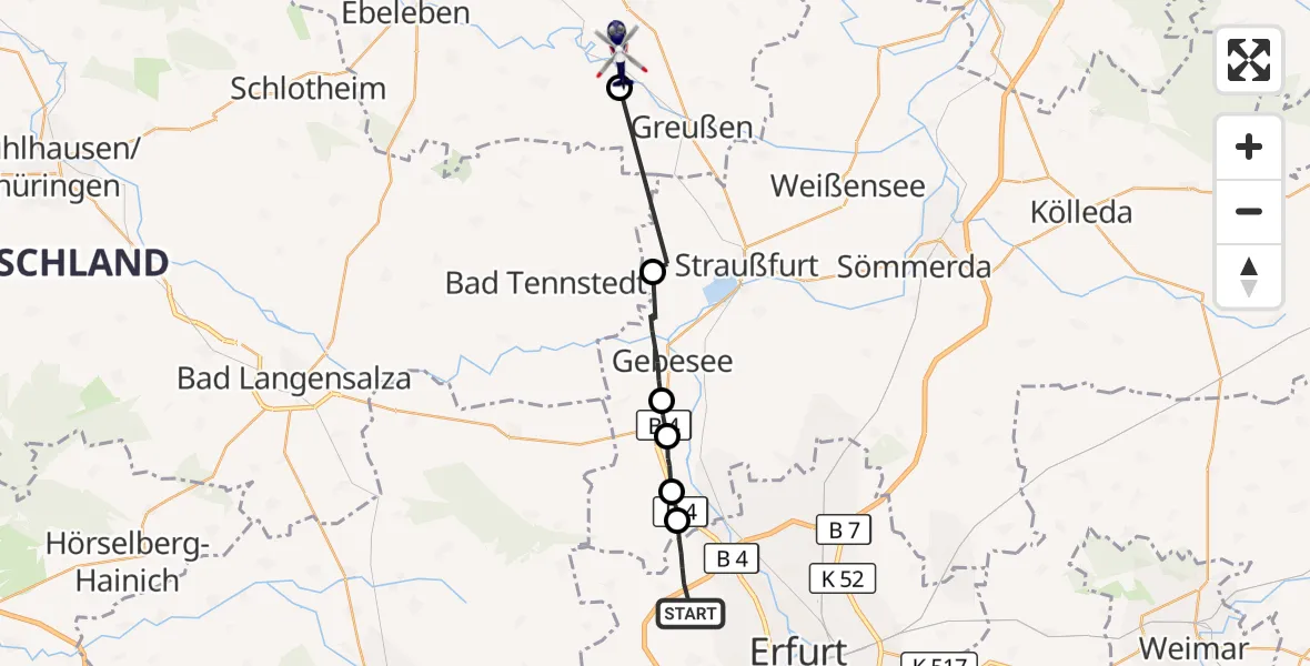 Flugroute Polizeihubschrauber Erfurt - Wasserthaleben, 14 September 2026, 19:24