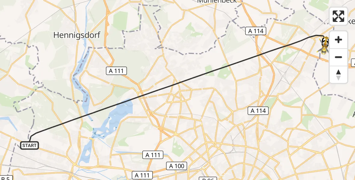 Flugroute Rettungshubschrauber Berlin - Helios Clinic Berlin-Buch, 14 September 2026, 19:24