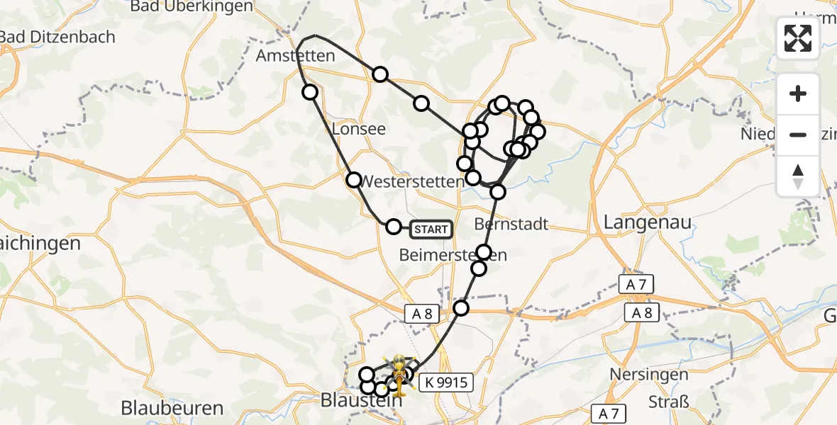 Flugroute Rettungshubschrauber Beimerstetten - Ulm Military Hospital Emergency, 14 September 2026, 19:27