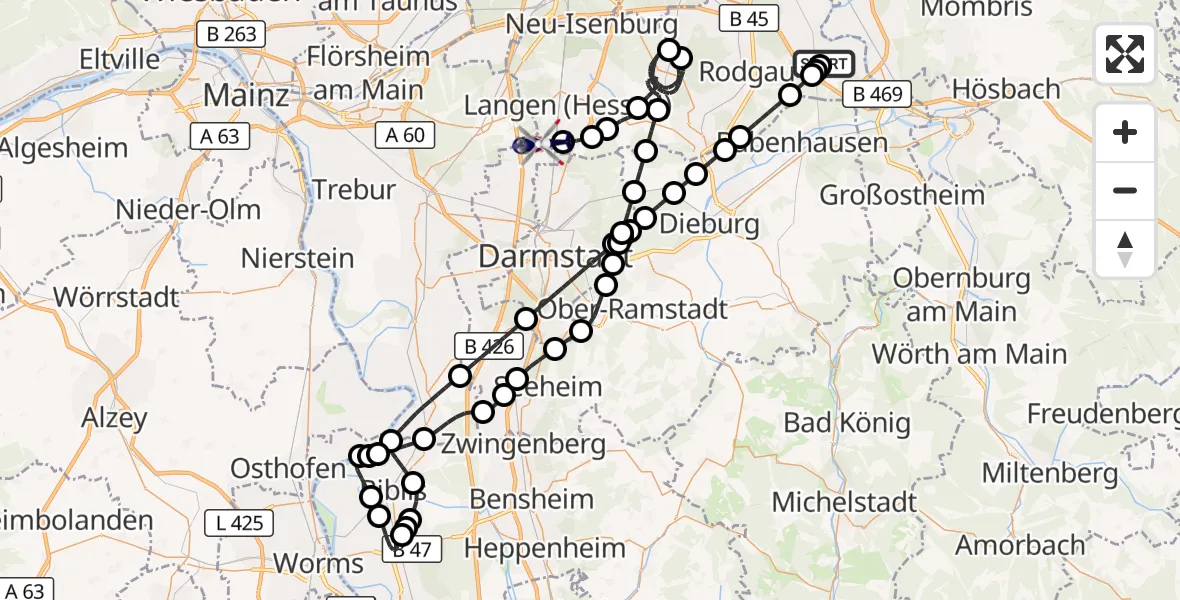 Flugroute Polizeihubschrauber Zellhausen Sportflugplatz - Flughafen Frankfurt-Egelsbach, 14 September 2026, 19:54
