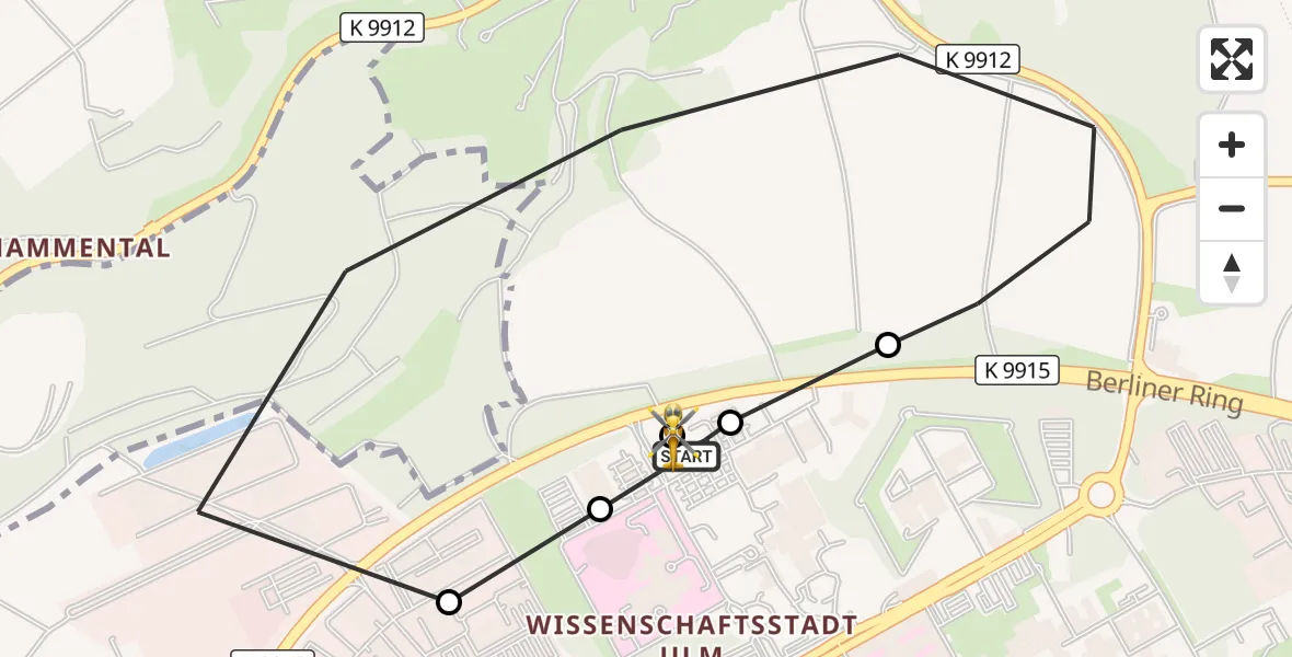 Flugroute Rettungshubschrauber Ulm Military Hospital Emergency - ADAC Air Rescue Station Ulm (Christoph 22), 14 September 2026, 19:59