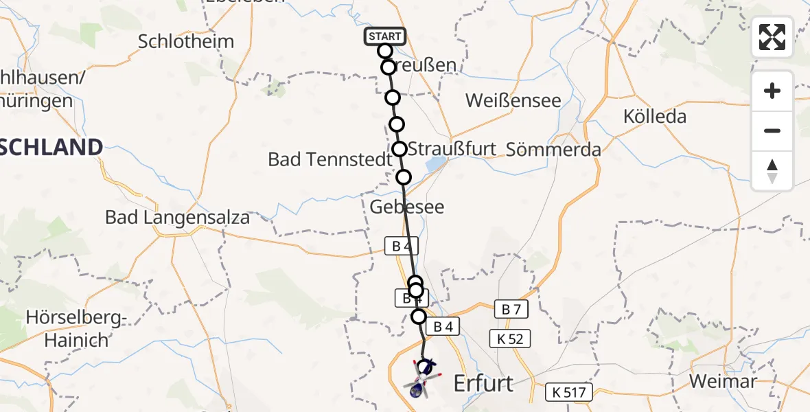Flugroute Polizeihubschrauber Wasserthaleben - Erfurt-Weimar Flughafen, 14 September 2026, 20:35