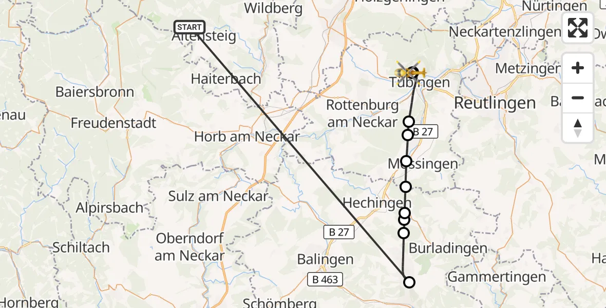 Flugroute Ambulanzhubschrauber Altensteig - Tübingen Trauma Hospital, 14 September 2026, 20:50