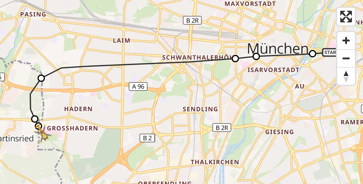 Flugroute Rettungshubschrauber Rechts der Isar University Hospital - DRF Air Rescue München Hubschrauberlandeplatz, 14 September 2026, 22:01