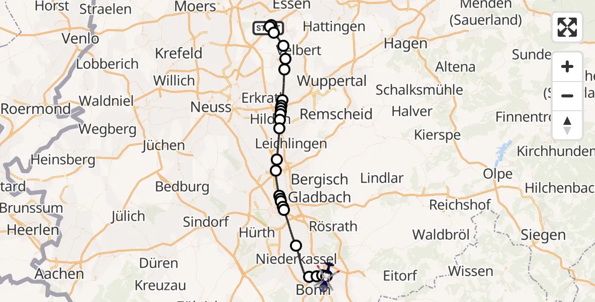 Flugroute Polizeihubschrauber Mülheim an der Ruhr - Sankt Augustin, 14 September 2026, 23:16
