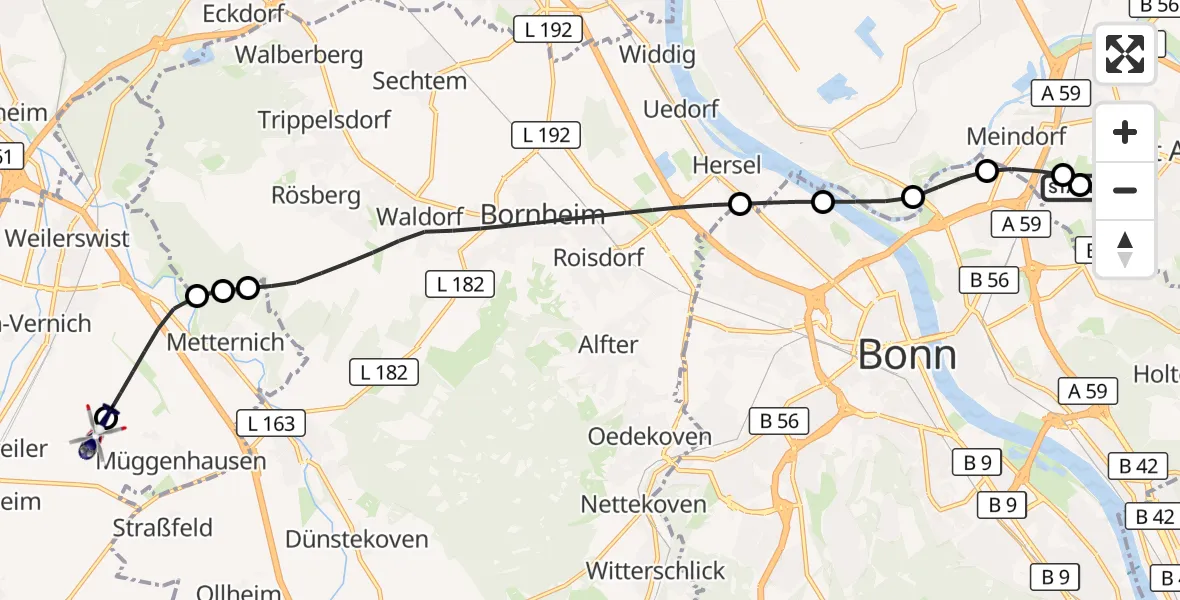 Flugroute Polizeihubschrauber Sankt Augustin - Weilerswist UL, 15 September 2026, 05:49