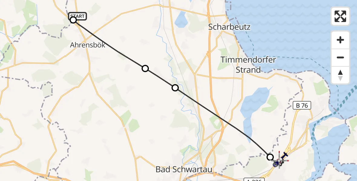 Flugroute Polizeihubschrauber Christoph 12 Luftrettungszentrum - Lübeck, 15 September 2026, 06:11