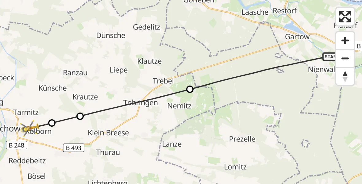 Flugroute Rettungshubschrauber Gartow - Lüchow (Wendland), 15 September 2026, 06:21