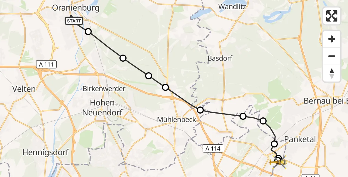 Flugroute Rettungshubschrauber Oranienburg - Helios Clinic Berlin-Buch, 15 September 2026, 06:46