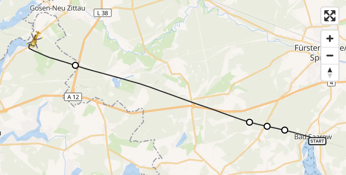 Flugroute Rettungshubschrauber Bad Saarow - Königs Wusterhausen, 15 September 2026, 06:47