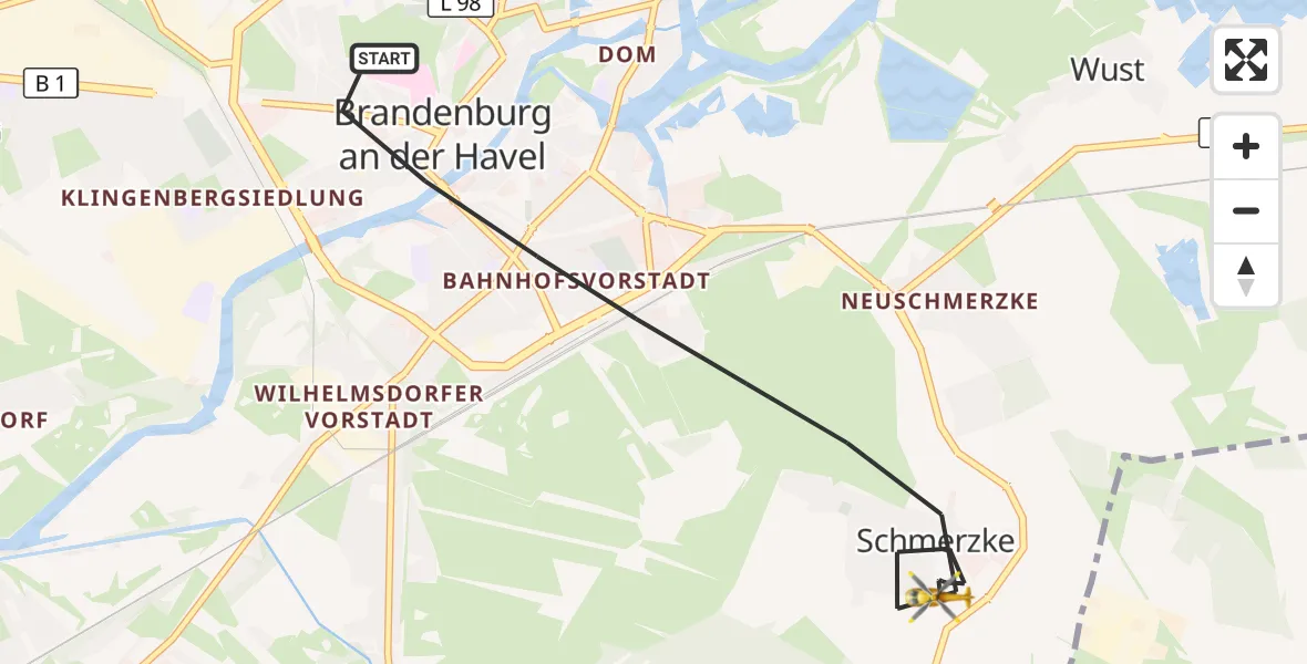 Flugroute Rettungshubschrauber Brandenburg an der Havel - Brandenburg an der Havel, 15 September 2026, 06:48