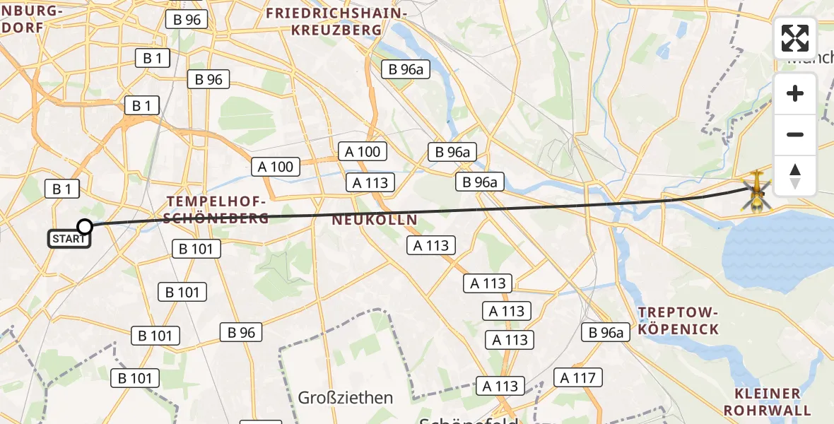 Flugroute Rettungshubschrauber Charité Clinic Benjamin Franklin Campus - Berlin, 15 September 2026, 06:50