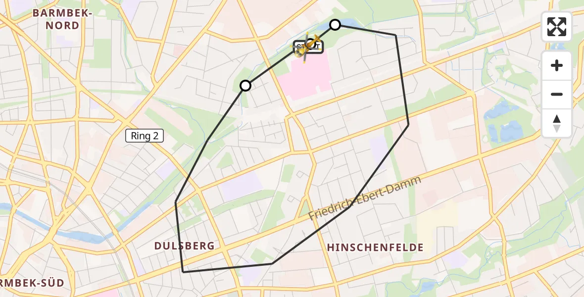 Flugroute Rettungshubschrauber Hamburg Military Hospital - Hamburg Military Hospital, 15 September 2026, 06:55