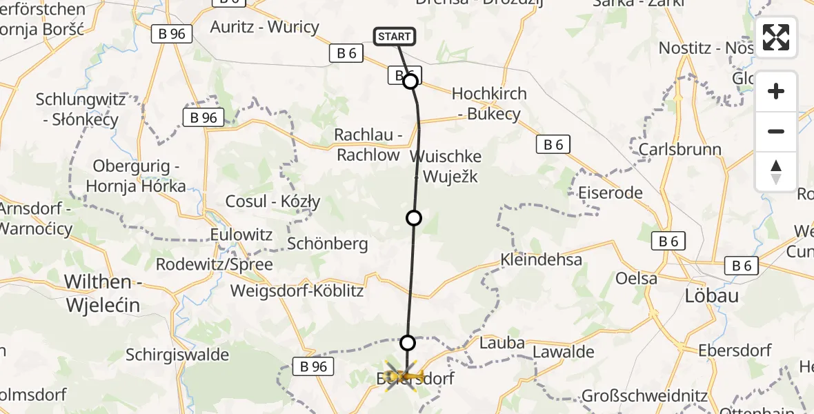 Flugroute Rettungshubschrauber Kubschütz - Beiersdorf, 15 September 2026, 07:07