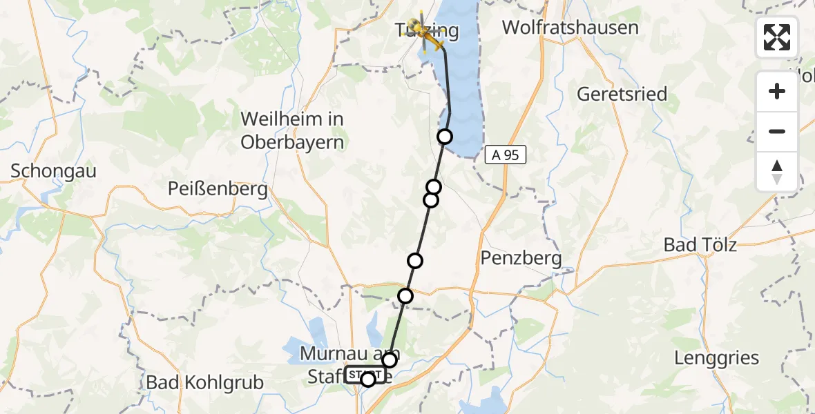 Flugroute Rettungshubschrauber Murnau Accident Hospital - Benedictus Hospital, 15 September 2026, 07:09