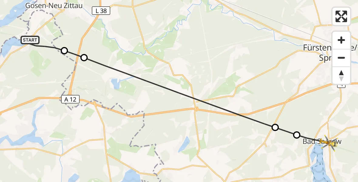 Flugroute Rettungshubschrauber Königs Wusterhausen - Bad Saarow, 15 September 2026, 07:10