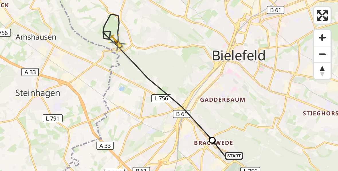 Flugroute Rettungshubschrauber Luftrettungszentrum Bielefeld - Bielefeld, 15 September 2026, 07:16