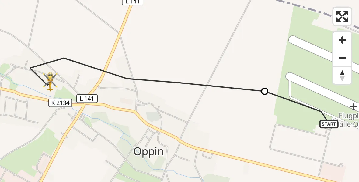 Flugroute Rettungshubschrauber Halle-Oppin Flugplatz - Landsberg, 15 September 2026, 07:22
