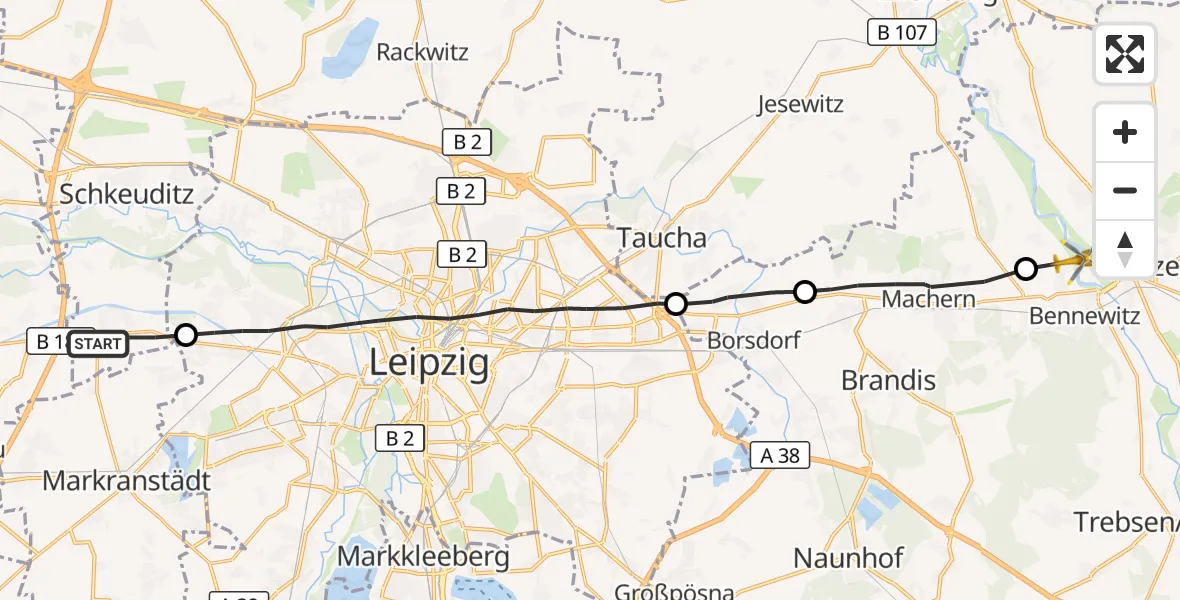 Flugroute Rettungshubschrauber Schkeuditz - Bennewitz, 15 September 2026, 07:27