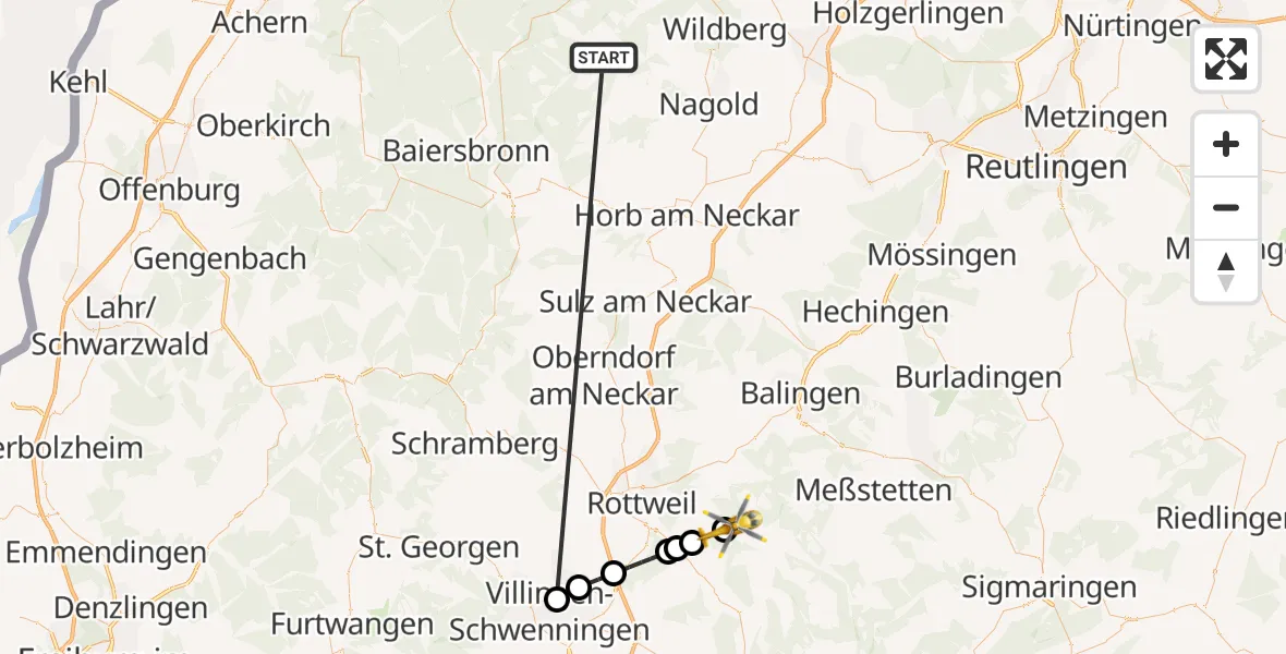 Flugroute Ambulanzhubschrauber Altensteig - Gosheim, 15 September 2026, 07:30