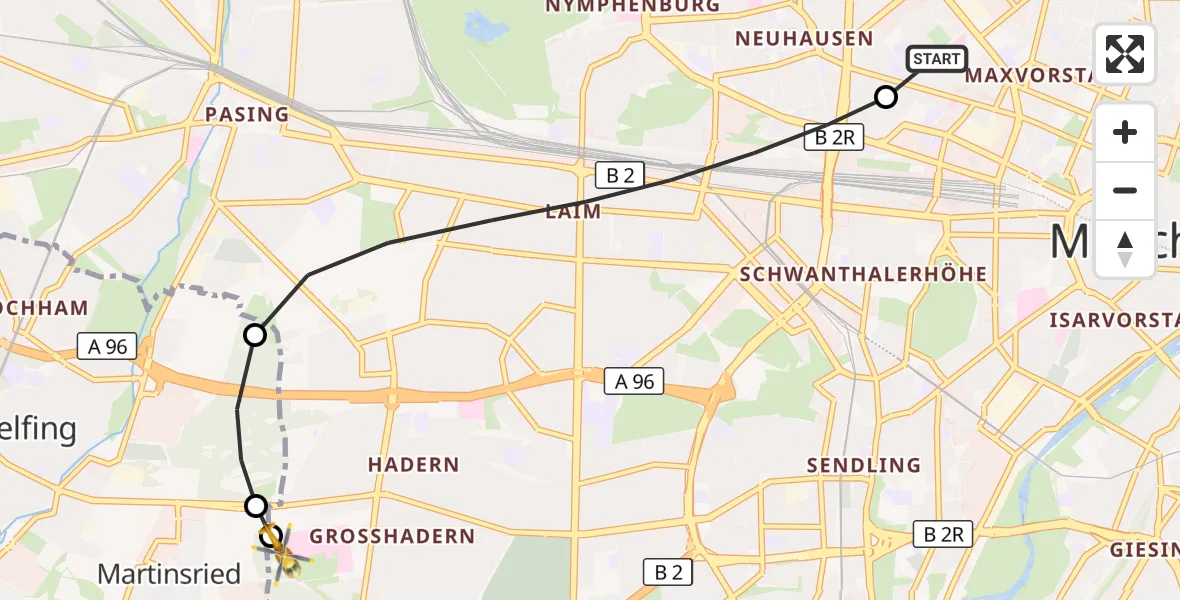 Flugroute Rettungshubschrauber Deutsches Herzzentrum München - DRF Air Rescue München Hubschrauberlandeplatz, 15 September 2026, 07:30