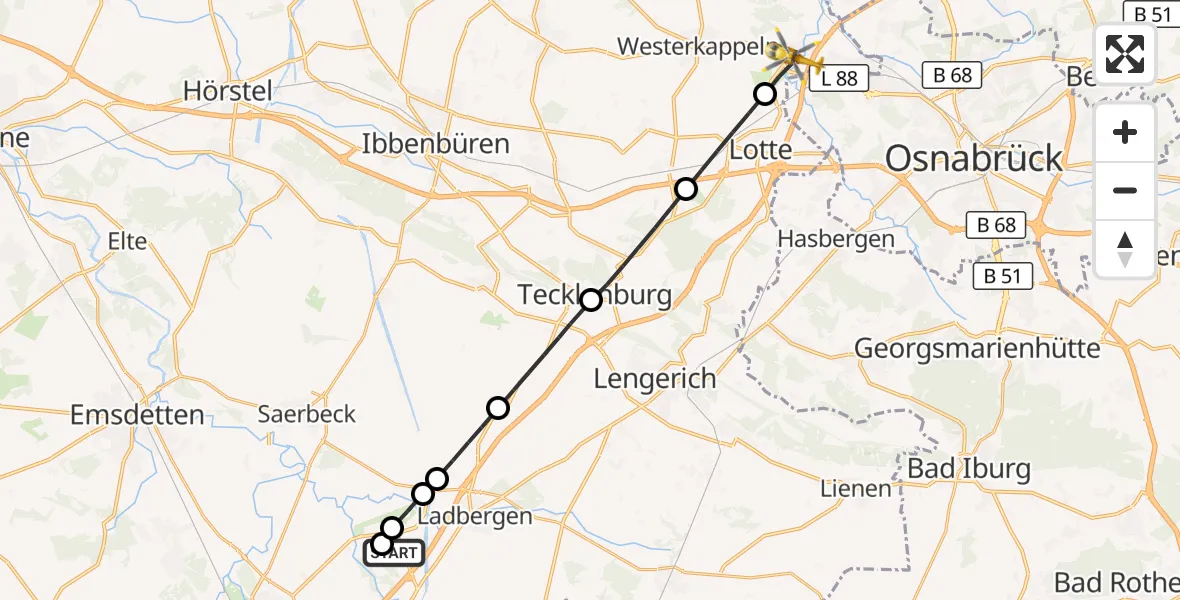 Flugroute Ambulanzhubschrauber Christoph  Westfalen-ADAC - Lotte, 15 September 2026, 07:32