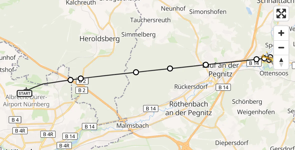 Flugroute Ambulanzhubschrauber Flughafen Nuremberg - Ottensoos, 15 September 2026, 07:35
