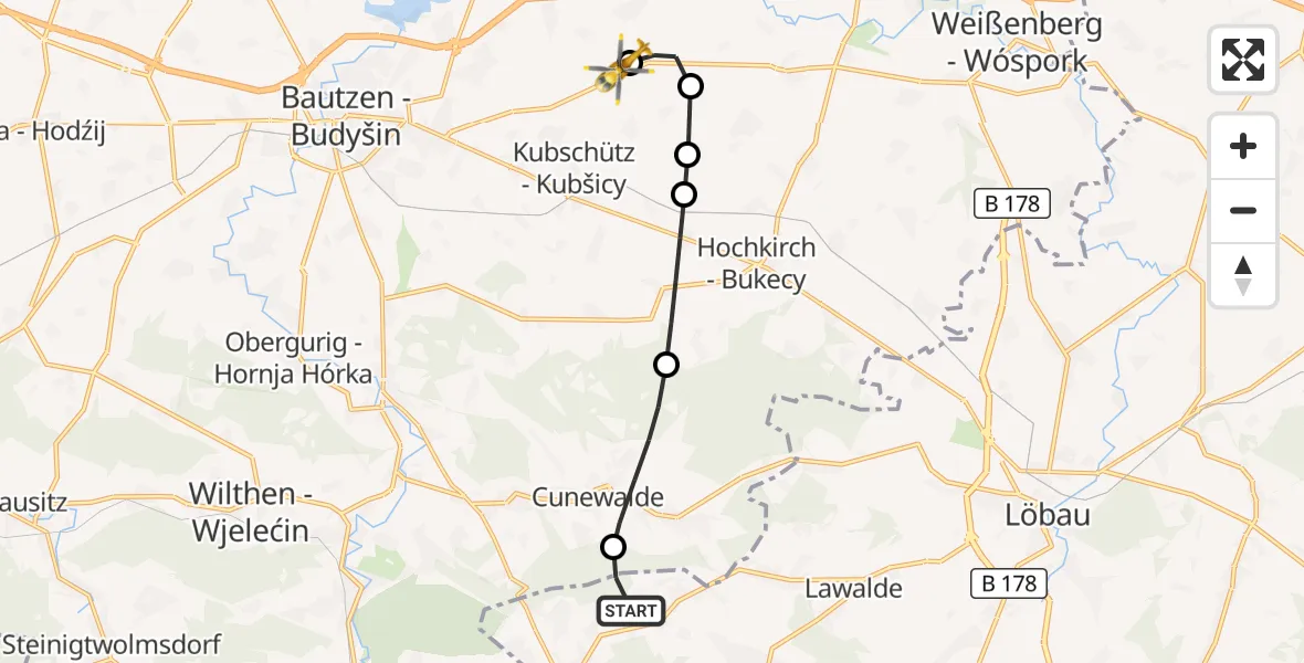 Flugroute Rettungshubschrauber Beiersdorf - Bautzen Flugplatz, 15 September 2026, 07:43