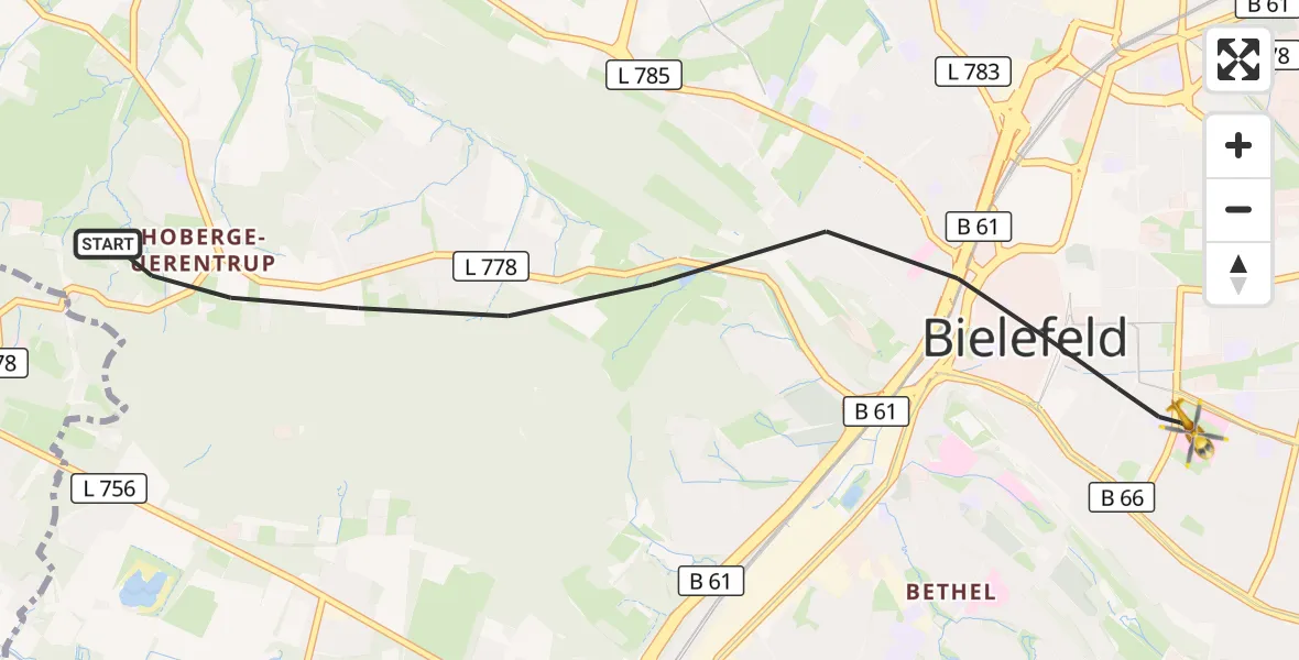 Flugroute Rettungshubschrauber Bielefeld - Bielefeld, 15 September 2026, 07:44