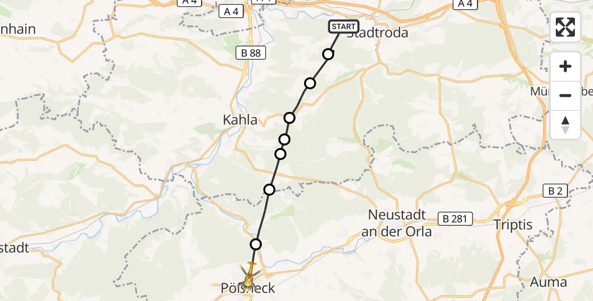 Flugroute Rettungshubschrauber Rausdorf - Pößneck, 15 September 2026, 07:46