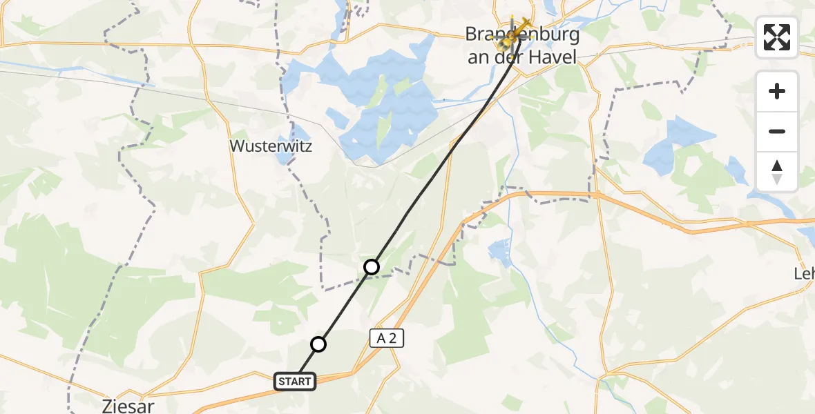 Flugroute Rettungshubschrauber Ziesar - Brandenburg an der Havel, 15 September 2026, 07:48
