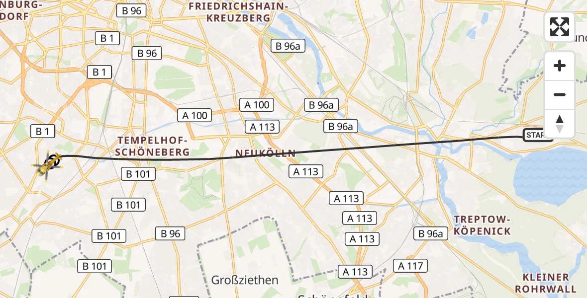 Flugroute Rettungshubschrauber Berlin - Charité Clinic Benjamin Franklin Campus, 15 September 2026, 07:59