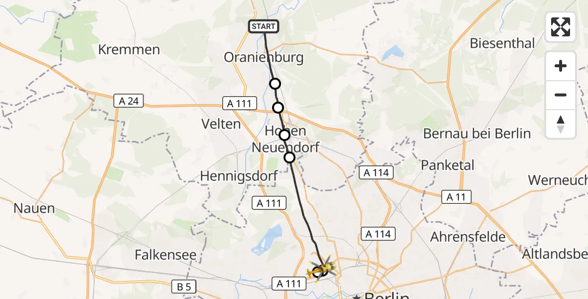 Flugroute Rettungshubschrauber Oranienburg - Berlin, 15 September 2026, 08:12
