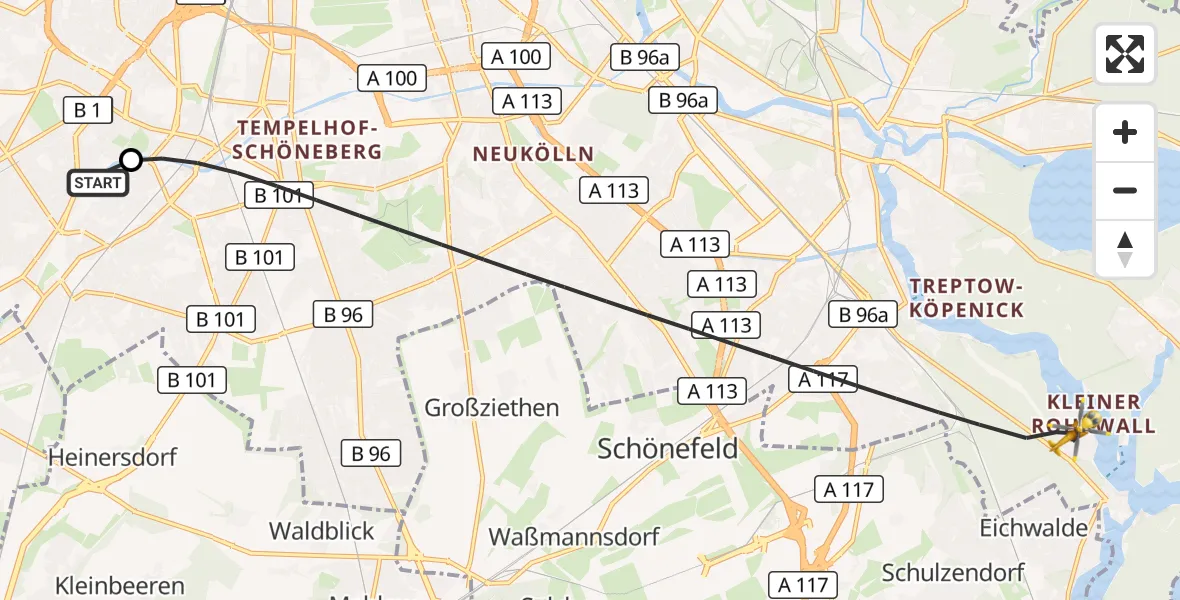 Flugroute Rettungshubschrauber Charité Clinic Benjamin Franklin Campus - Berlin, 15 September 2026, 08:19