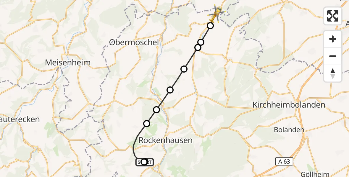 Flugroute Rettungshubschrauber Rockenhausen - Niederhausen an der Appel, 15 September 2026, 08:22